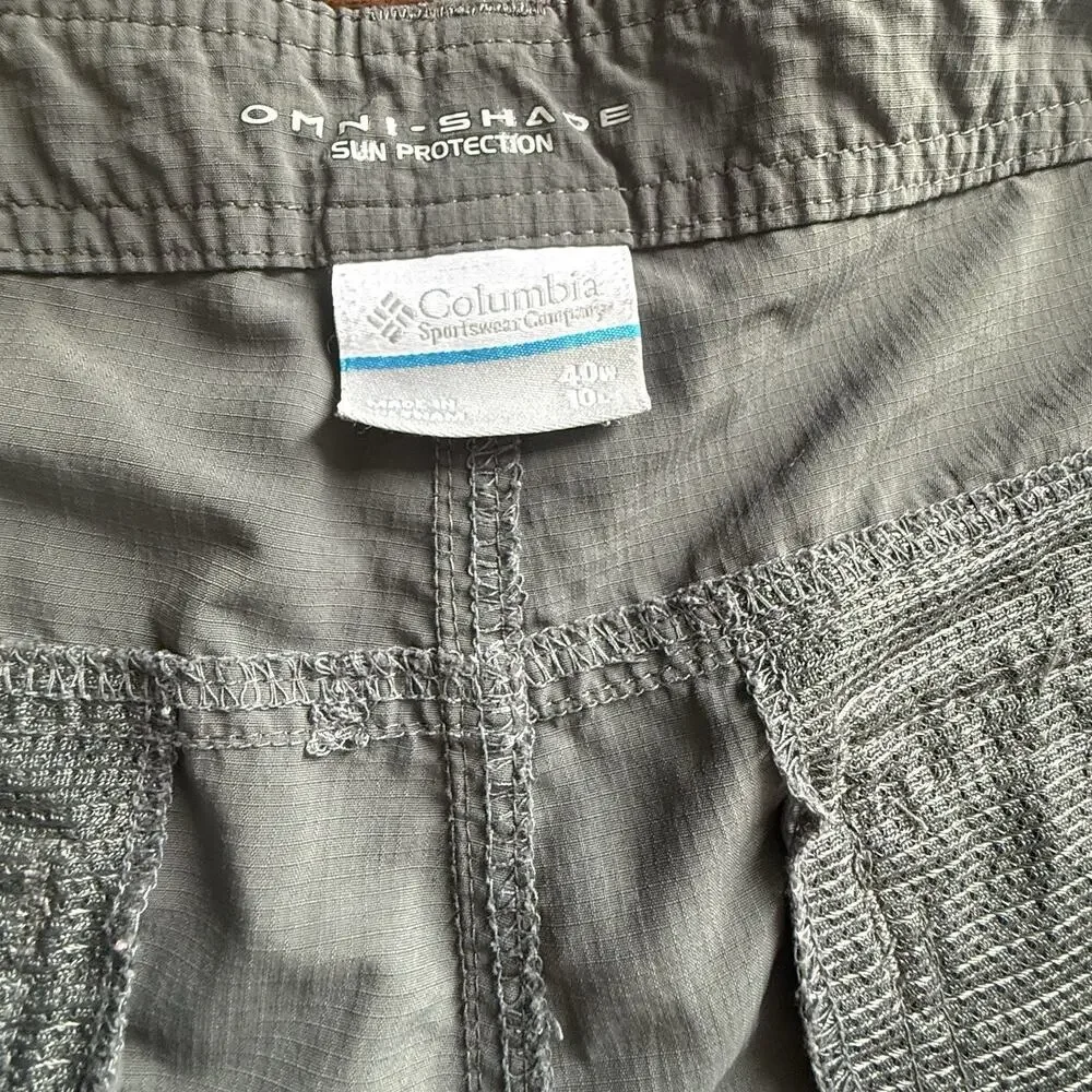 Columbia Omni-Shade Cargo Hiking Shorts 40W 10L Grey Nylon‎ Outdoor Utility